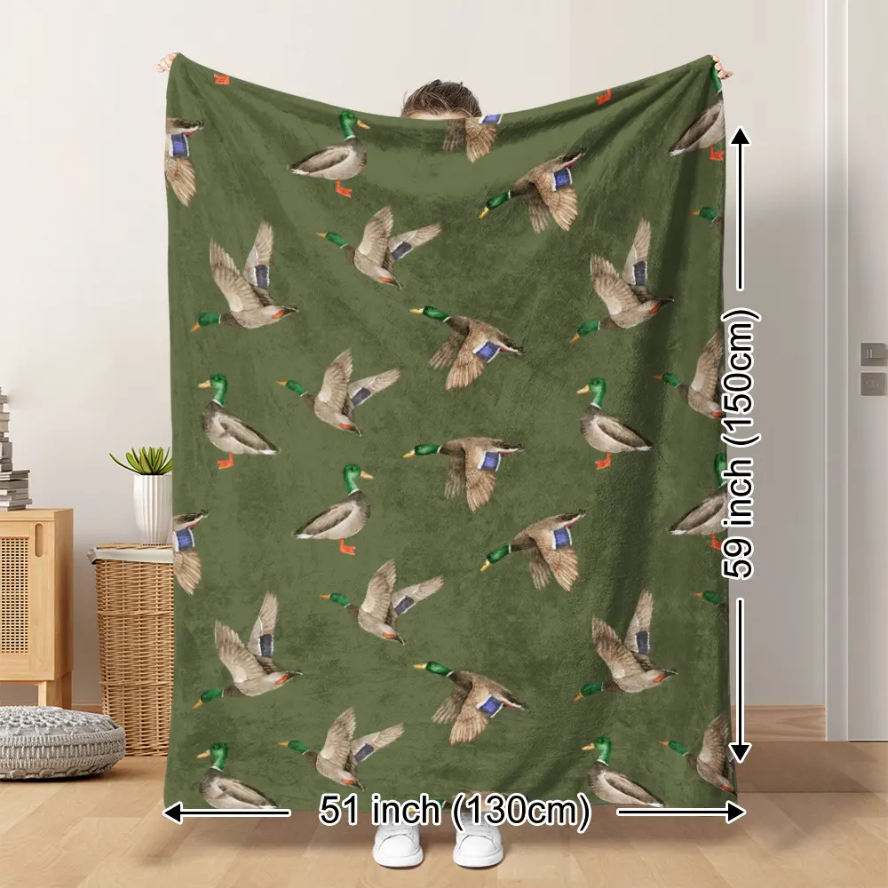 Plush Flannel Throw Blanket In Vintage Plaid Mallard Duck Print Incredibly Soft Warm And Lightweight For Easy Packing Ideal For Sofa Bed Cabin Or Camping As A Practical Gift This Durable Blanket Is Machine Washable For Simple Care