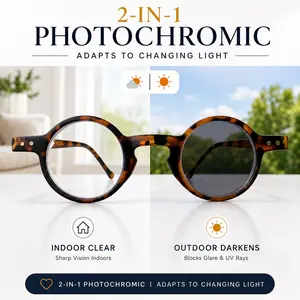 2-in-1 Photochromic Reading Glasses, Round Tortoiseshell Readers, Clear Indoors & Darkens Outdoors, UV Glare Protection tiktokshopspringglowup
