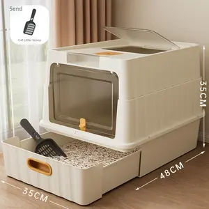 Double-Door Drawer Cat Litter Box – Fully Enclosed Cat Toilet with Dual-Access Efficiency, High-Capacity Storage & Anti-Splash Design for Multi-Cat Households