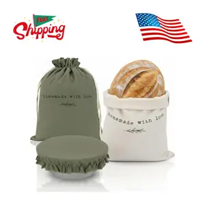 Beautiful Linen Bread Bag Set and Proofing Cover For Homemade Sourdough Bread
