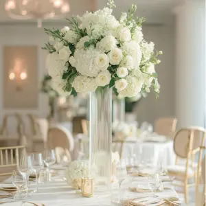 2 Pack Ribbed Cylinder Floor Vases – 32" Tall Clear Glass Vases for Event Aisles, Entryways & Wedding Decor