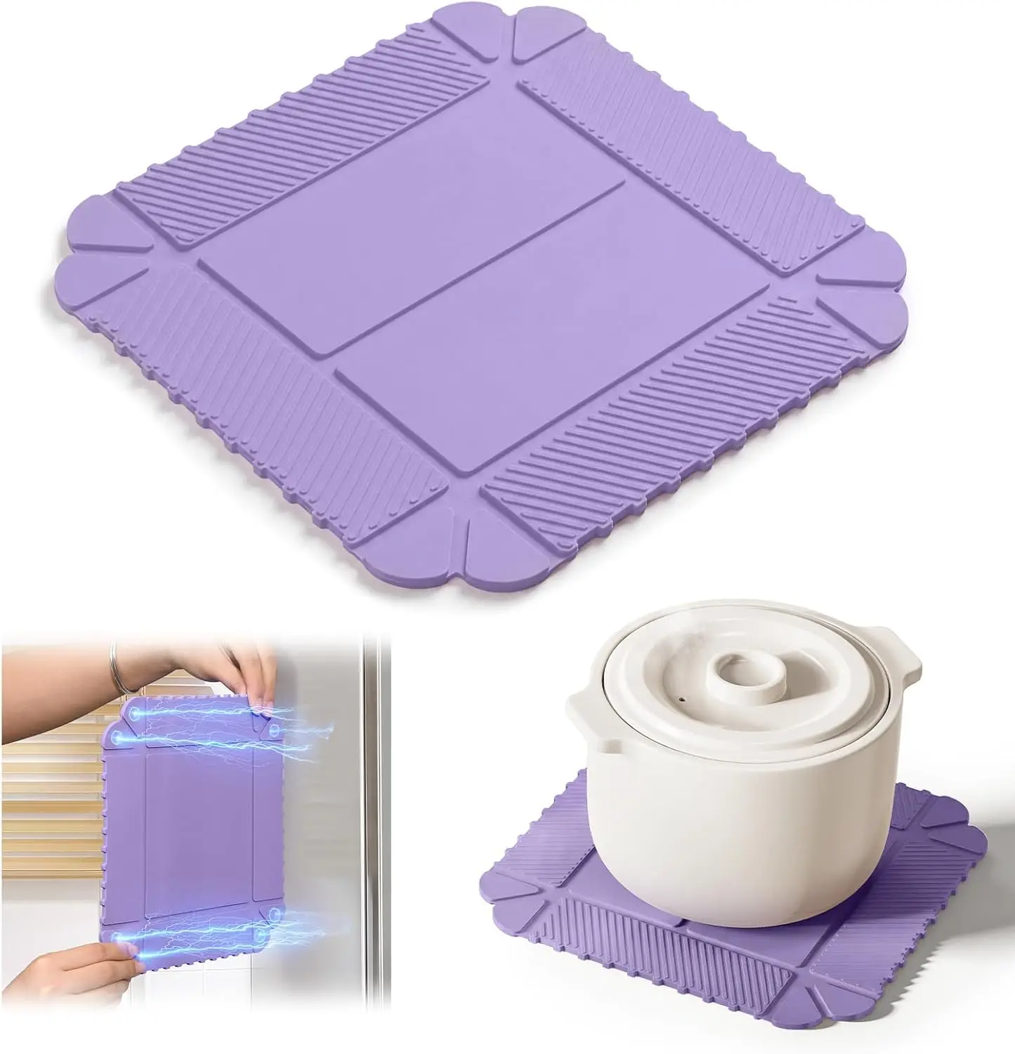 Magnetic Silicone Trivet & Pot Holder, Kitchen Heat Resistant Mat | Trivets for Hot Dishes, Hot Pots & Pans, Non-Slip Hot Pads for Countertops & Dining Table & Oven, Jar Opener & Spoon Rest