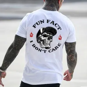 FUN FACT I DON'T CARE Skull Print Men's T-shirt, Unti Shirt