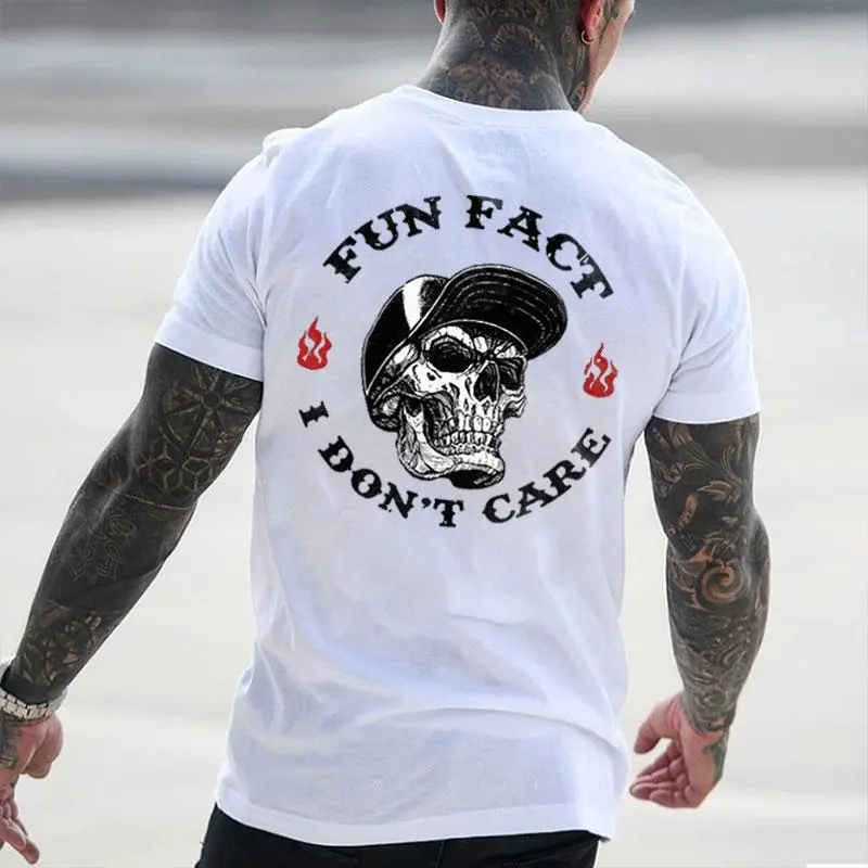 FUN FACT I DON'T CARE Skull Print Men's T-shirt, Unti Shirt