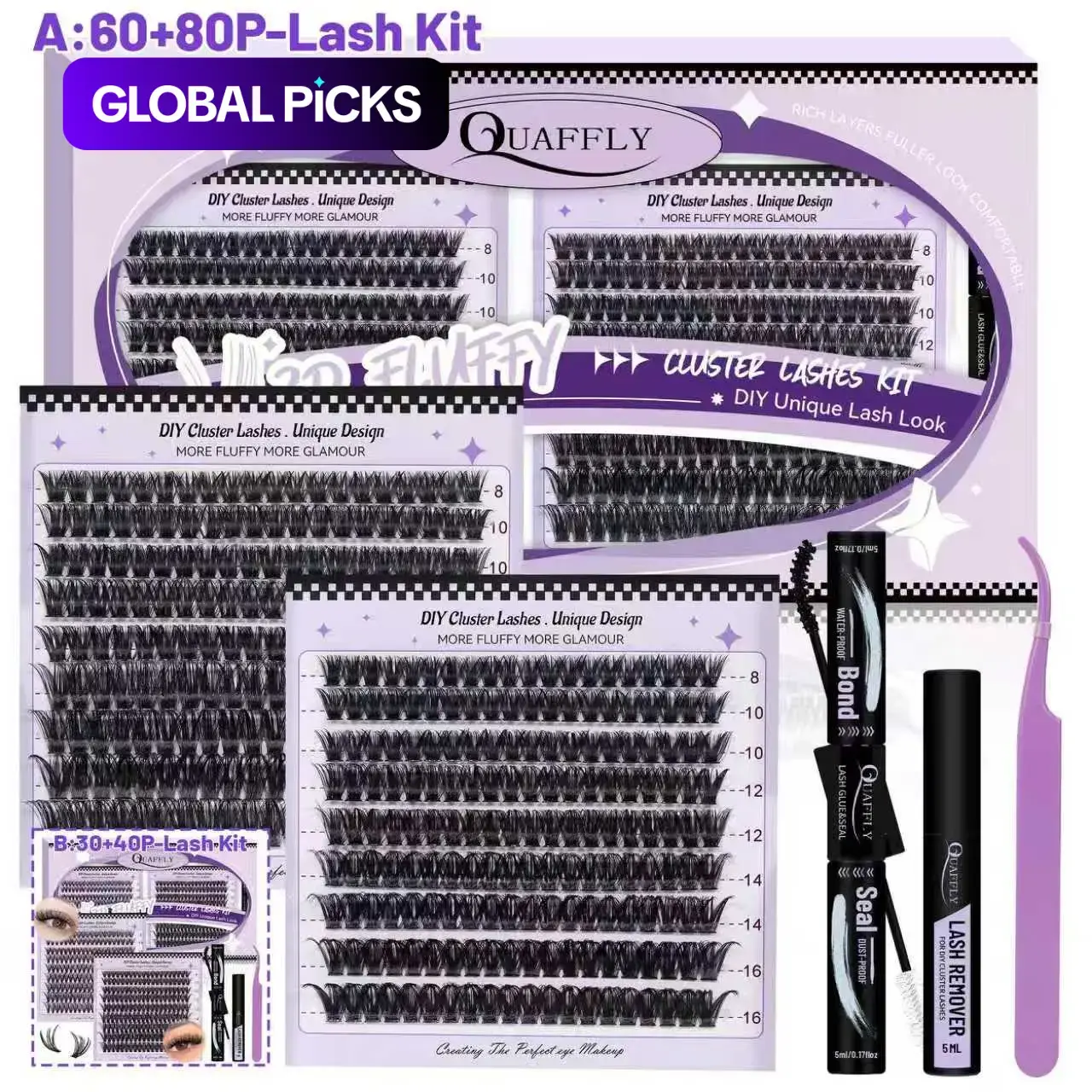 Mixed Length Individual False Eyelashes Kit with Tweezers, Glue & Glue Remover, 360pcs/set Natural Look Eyelashes, Longer Looking Eyelashes, Eyelashes Extensions, Cluster Lashes, Eye Makeup Products