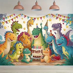party banner 1pc, Dinosaur Theme Birthday Celebration Background Decoration Background Photo Props, Polyester Banner Decor, Home Decor, Room Decor, Wall Decor, Party Background Decor, Party Decor/supplies/gifts Decorative Background