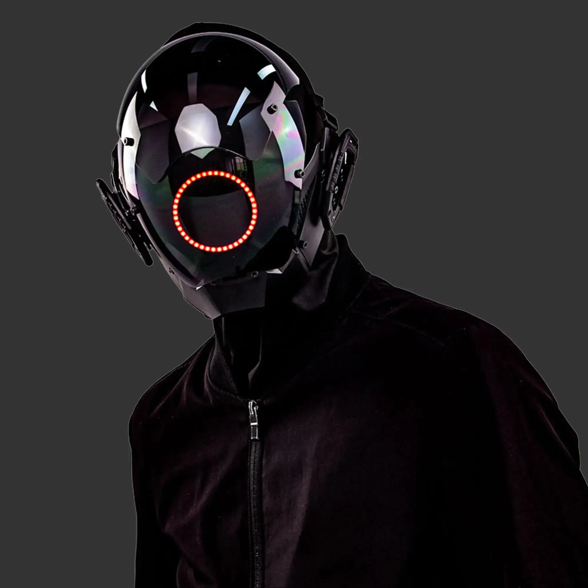 CosTribe Cyberpunk Mask - Rechargeable Red LED Lights, Futuristic Polycarbonate Techwear Face Covering Accessory for Cosplay, Halloween Party, Happy Birthday Gifts, Graduation, Prom, Engagement, Accessories, One Size