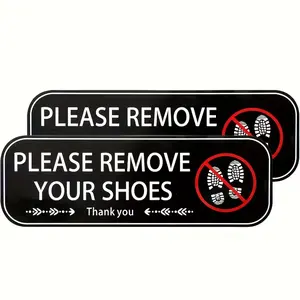 2 Pcs Self-Adhesive Vinyl Floor Stickers, Durable No Shoes Signs for Home Office Doors Walls, Easy Peel & Stick Design