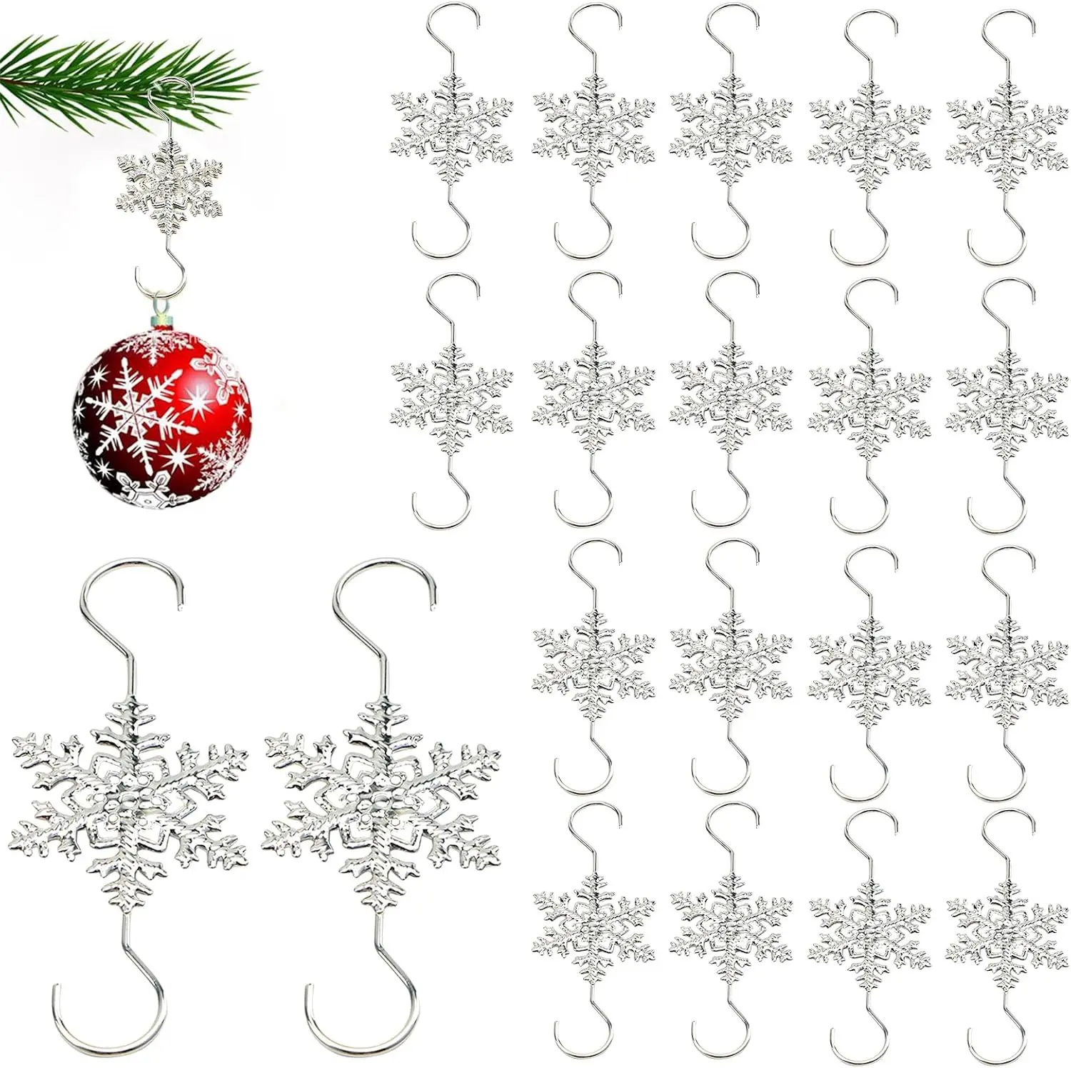 Snowflake Ornament Hook Hangers Gold & Silver Decorative Tree Hangers 20PCS