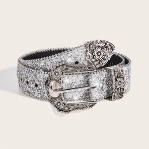 Easter Y2k Rhinestone Decor Belt Men Women Rhinestone Belt Western Cowboy Cowgirl Shine Crystal Diamond Studded Luxury Strap Belts belt Engraved Buckle belts