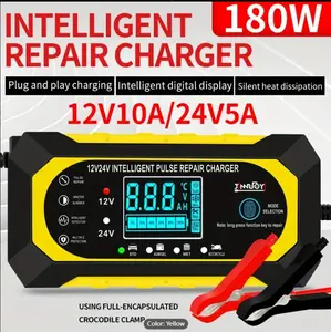 "12V 10A 24V 12A Car Battery Charger 180W Fully-Automatic Smart Puls Repair Chargers Fast Charging For AGM GEL WET Lead Acid Batteries "