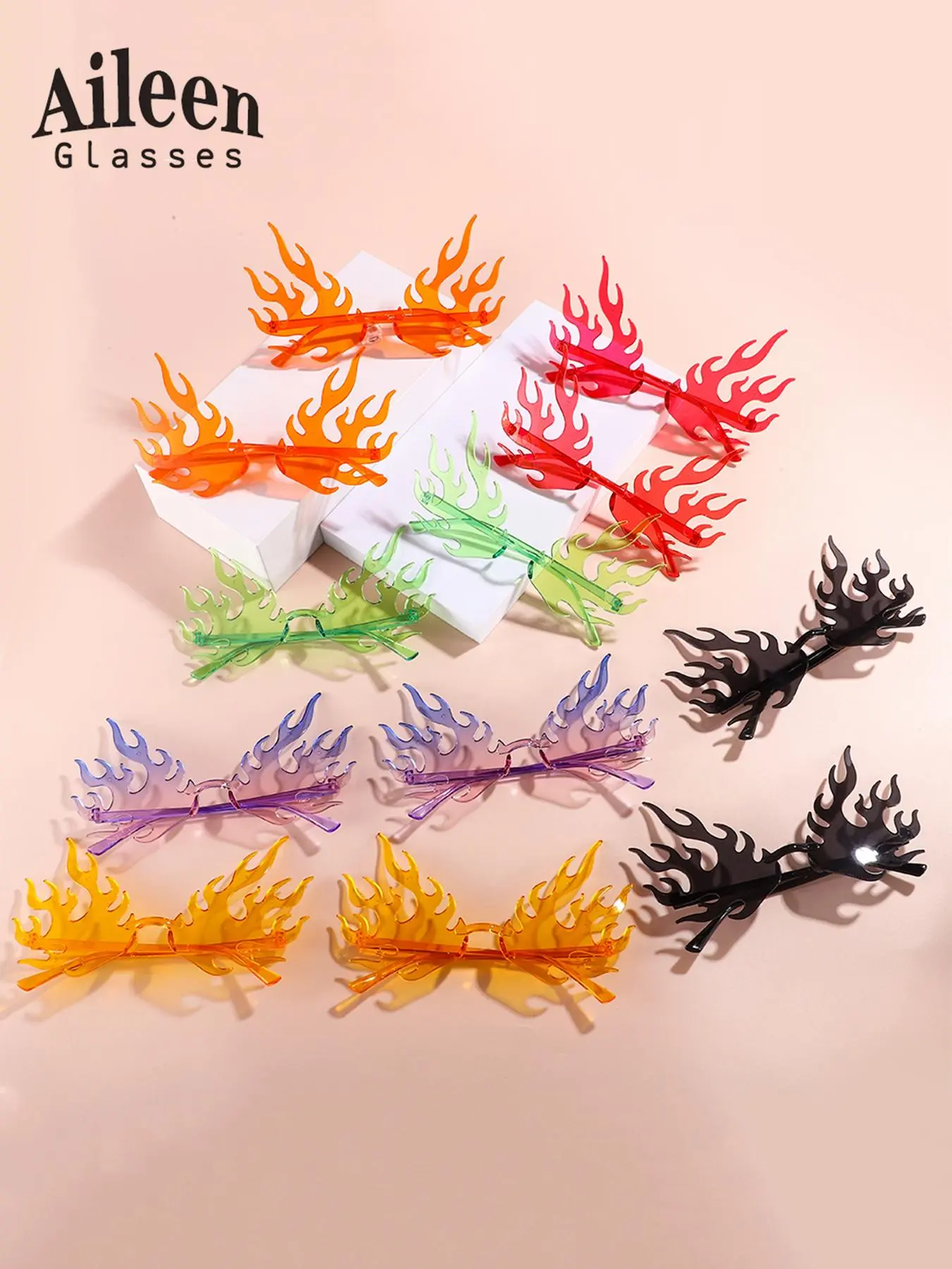 Halloween Themed Sunglasses, Colorful Fire Design Sunglasses, Fashionable Novelty Sunglasses for Women & Men, Perfect for Themed Party and Game Activity, Party Favor