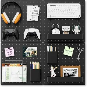 Peg Board, 25 count PegBoard Wall Organizer, 12in*12in, Includes 4 Black Pegboard and Accessories, Plastic PegBoard for Room, Office,  Room, Kitchen and Bathroom