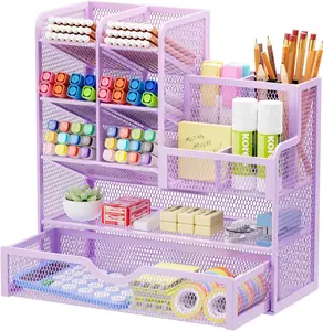 Desk Organizer with Drawer, Multi-Functional Mesh Pencil Organizer, Desk Organizers and Accessories for Office Art Supplies