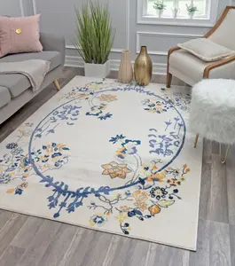 Rugs America RA30513 9 x 12 ft. Hanna VA20D Gold Magnolia Floral Transitional White Area Rug
