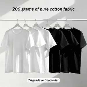 Men's Short-Sleeve Streetwear Tshirt, 200g Genuine Cotton Top, High-Quality, Breathable, Non-Pilling, Non-Fading, Unisex, S-3XL Sizes, Classic White-Black