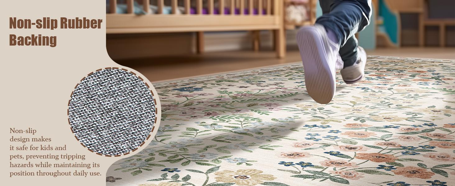 palohom Washable Rugs for Living Room Non Slip Low Pile Non Shedding Lightweight Soft Faux Wool Carpet Floral Area Rug for Bedroom Kitchen Dining Room Under Table Rug Runners for Hallway Entryway Farmhouse Stain Resistant Easy Care Indoor Home Decor