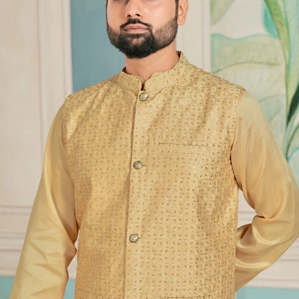 Cream Banglori Silk Sangeet Kurta Payjama With Jacket
