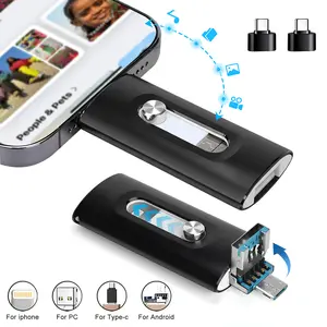 4 in 1 USB  Flash Drive - High-Speed USB 3.0 External Storage Drive 64GB/128GB/256GB/512GB/1TB for iPhone, Android/PC and More Devices, Plug and Play with App, Backup Photos and Videos, Easy Connectivity, Retractable Thumb Drive