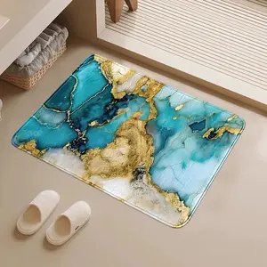 Luxury Blue Gold Marble Rug, Fluid Art Print, Non-Slip Absorbent Mat, Soft Comfortable for Bathroom Kitchen Doorway, Minimalist Design