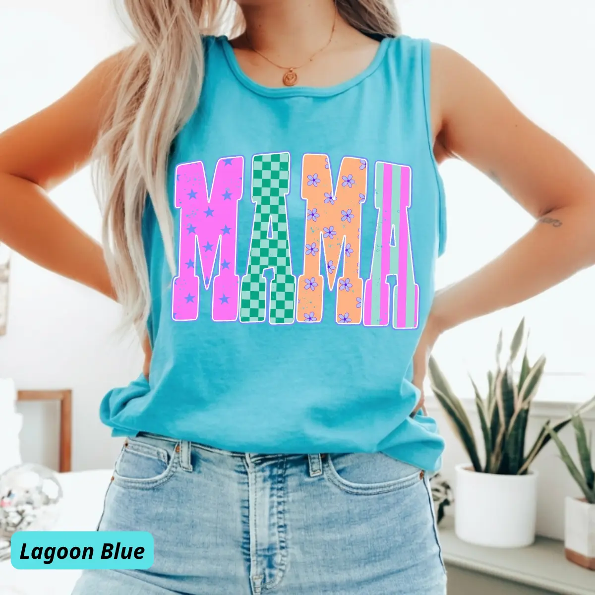 Comfort Colors Mama Coastal Summer Tank Top, Preppy Beach Graphic Tank, Neon Coastal Vacation Top, Nautical Summer Shirt, Coastal Mom Gift