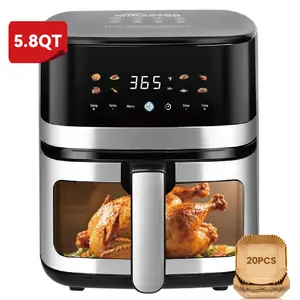 5.8QT Digital Air Fryer with Viewable Window Adjustable Temp Timer for Frozen Food Snacks Dinner Large Square Basket Portable for Office DormApartment