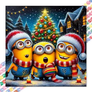 1pcs 5D DIY diamond painting kit, 5D diamond art set, DIY decoration, Minion, Christmas tree, snowy night diamond painting set with full round diamonds DIY, mosaic, diamond art, DIY home decor, suitable for Halloween and Christmas.