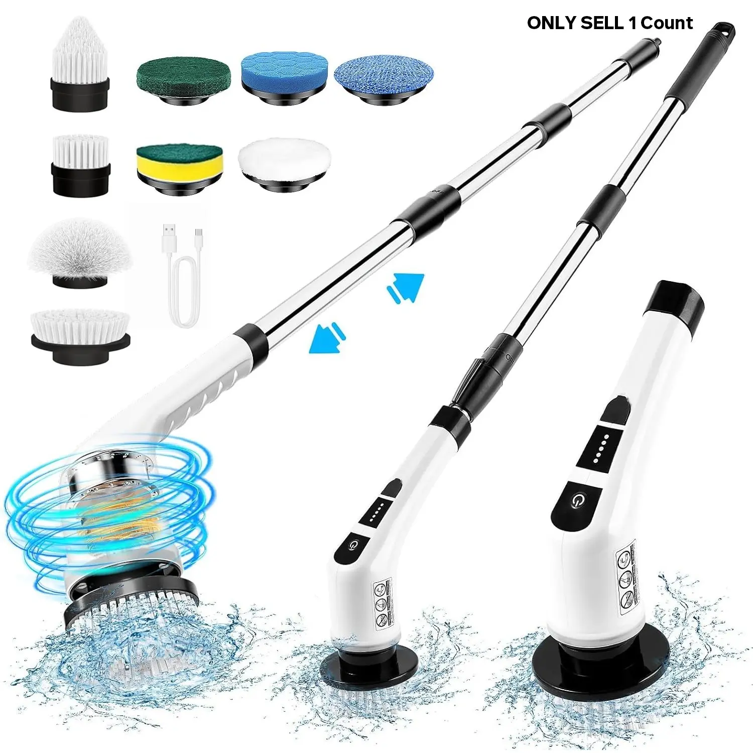 9-in-1 Electric Spin Scrubber, Rechargeable Cordless Handheld Rotating Cleaning Brush Set with 2 Adjustable Speeds, Dual Speed Scrubber, 9 Interchangeable Brush Heads, for Floors, Bathtubs & Ceilings, Cleaning Tools