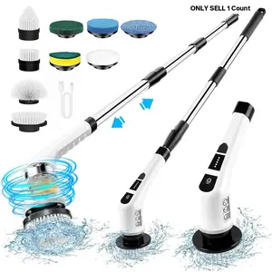 9-In-1 Electric Spin Scrubber, Powerful Rechargeable Scrubber, Cordless Handheld Power Rotating Cleaning Brush Set with 2 Adjustable Speeds, 9 Interchangeable Brush Heads, Suitable for Floors, Bathrooms, Bathtubs, Ceilings, Home Cleaning Tool