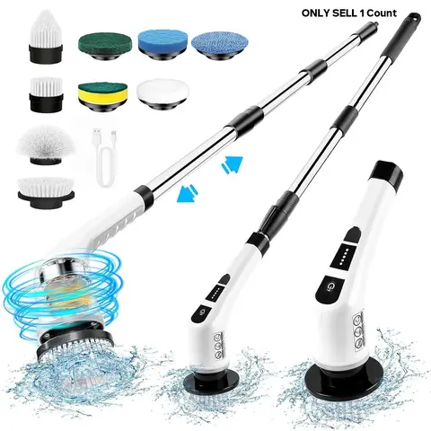 9-in-1 Electric Spin Scrubber, Rechargeable Cordless Handheld Rotating Cleaning Brush Set with 2 Adjustable Speeds, Dual Speed Scrubber, 9 Interchangeable Brush Heads, for Floors, Bathtubs & Ceilings, Cleaning Tools