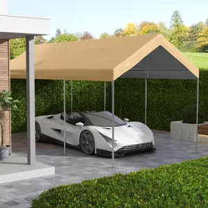 Easy install beige carport replacement canopy with matching bungee cords for outdoor driveway vehicle dust uv and light rainfall shielding all season use