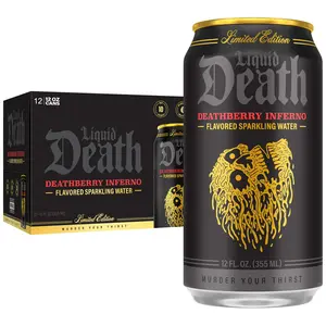 Liquid Death Soda-Flavored Sparkling Water - Deathberry Inferno  (Strawberry, Lime, Ghost Pepper), Less Sugar*, Huge Flavor, No Caffeine, No Artificial Sweeteners, 12 Fl Oz
