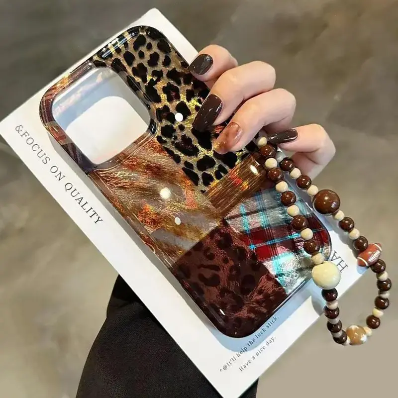 With Lanyard Leopard Print Y2k Full Protection Anti-Fall Shockproof Mobile Phone Case, Stylish Shockproof Casing, Suitable for iPhone 16 Pro Max/15/14/13/12/11 Leopard Print Protective Cover with Bracelet Casing