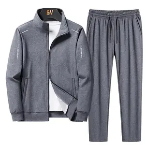 Men's 6XL-8XL Large Size Autumn Winter Fashion Tracksuit Set Sweatshirt & Sweatpants in Black Gray Navy Blue for Casual Wear（gift）