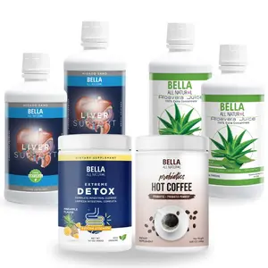 Bella All Natural Kit - 1 Probiotics Hot Coffee, 2 Aloe Vera Juice, 2 Liver Support Liquid, 1 Pineapple Powder