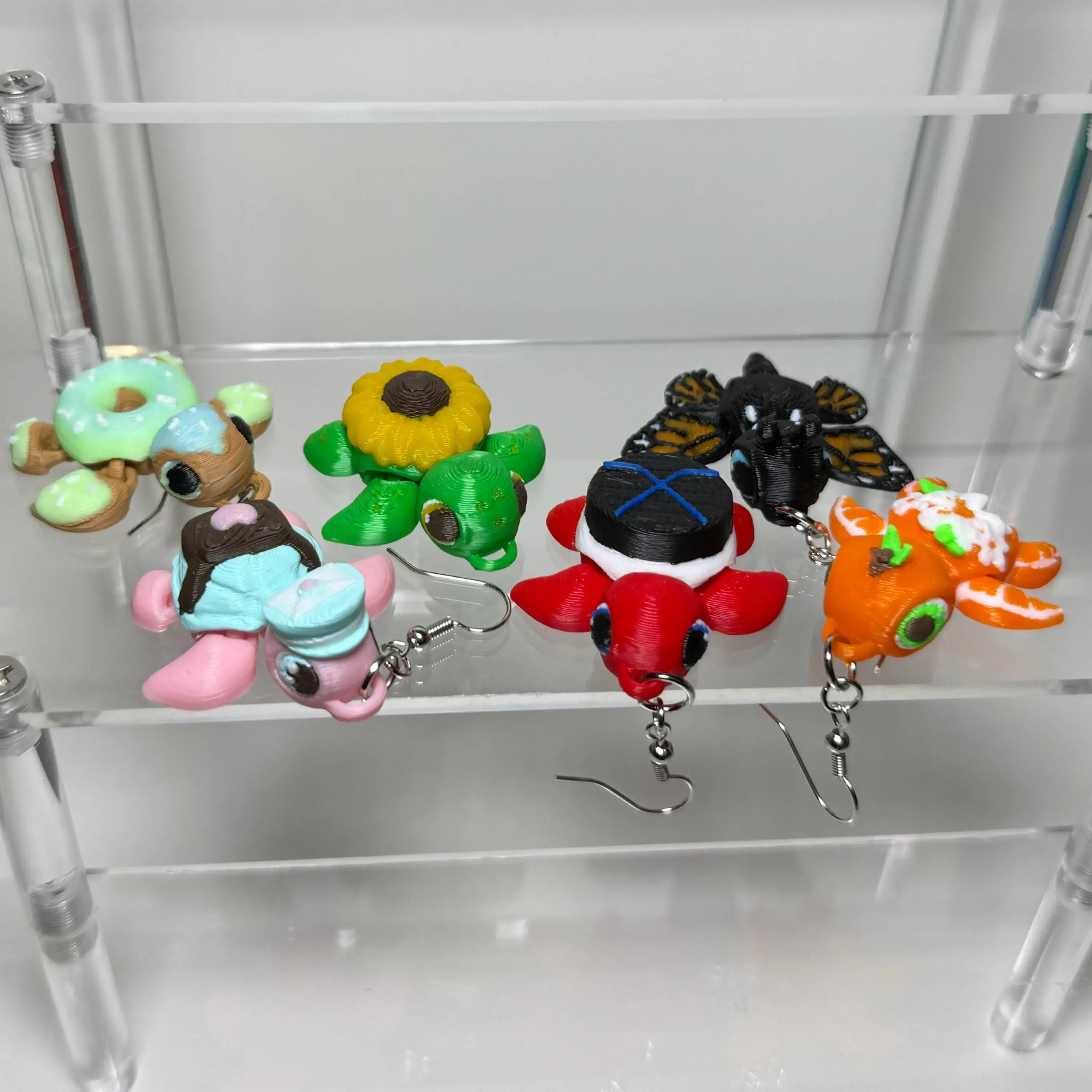 3D Printed Turtle Earrings, Various Turtle Designs