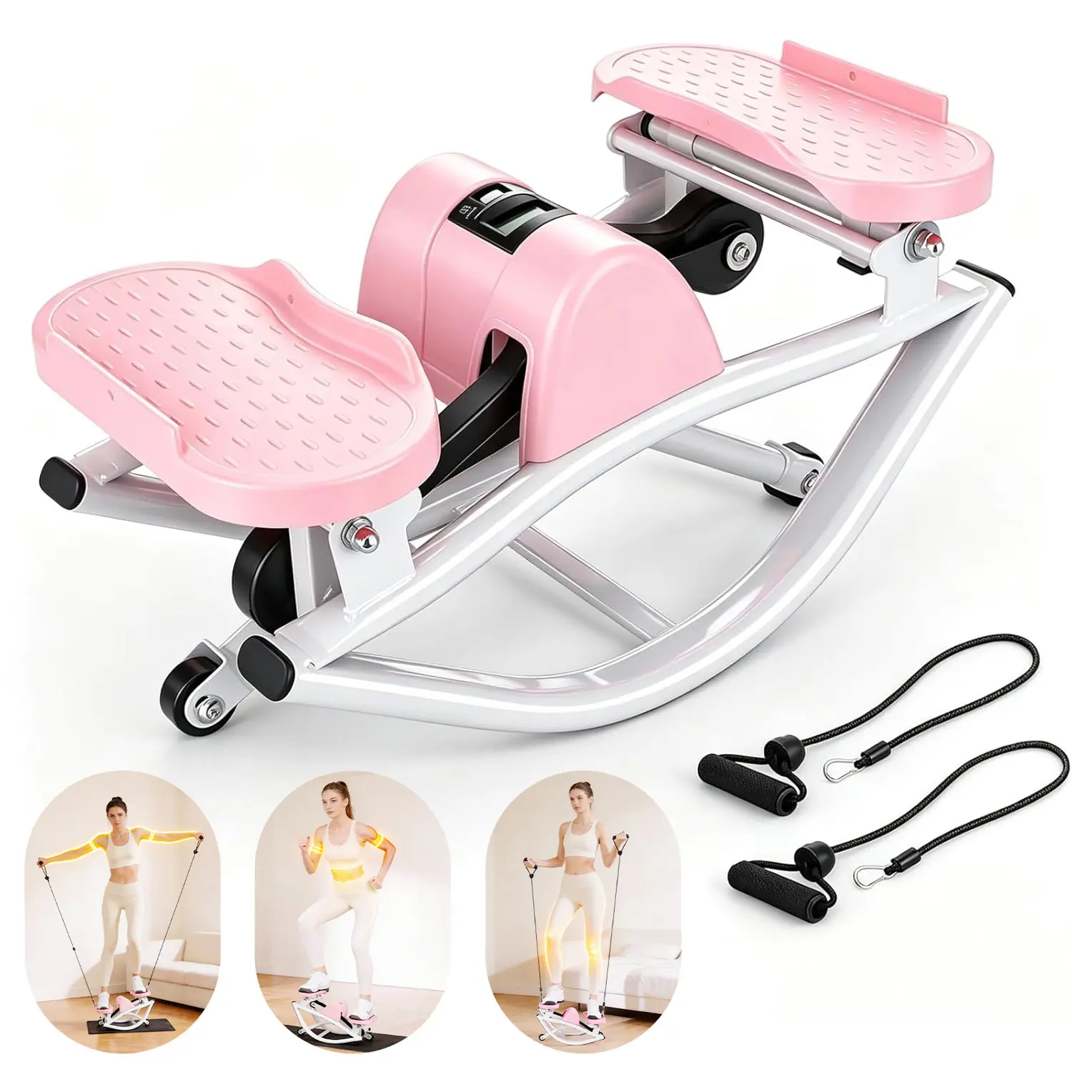 Rock Stepper Side to Side – Steppers for Exercise at Home, Portable Stepper Side to Side with Digital Display & Resistance Bands, 250LBS