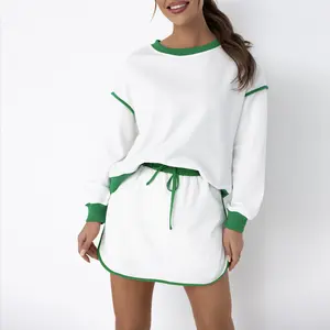 Mntaor Women's White Contrast Loose Pullover & Drawstring Waist Skort Set Soft Cozy Knit Casual Chic Style for Coffee Dates Errands & Weekend Vibes - Clothes, Womenswear