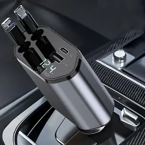 4 in 1 Car Charger, 120W Car Charger with Dual USB Ports, Retractable Design Car Charger for iPhone & Type-C, High Efficiency Charger