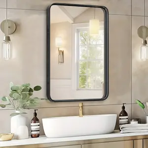 New 30 Inch × 22 Inch Wall Mirror Black Metal Frame Bathroom Wall Rectangular Mirror Shower Mirror Wall Mounted Makeup Mirror