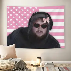 Caseoh Pink American Flag Bow Wall Flag, Y2K 2000s Streamer Aesthetic Tapestry, Mid-century Modern Grunge Room Decor for Adult Fans, Viral Internet Meme Wall Hanging