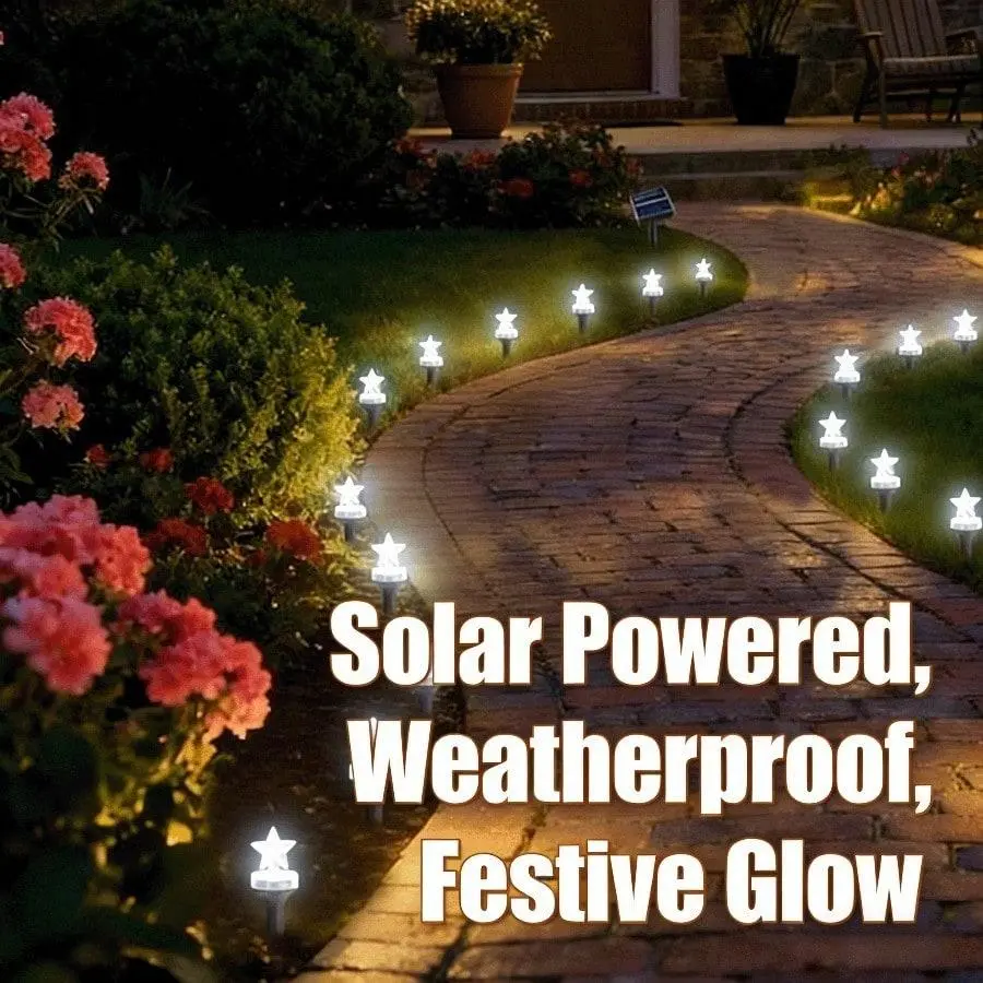 Christmas Solar Star Garden Lights – 10/20 LEDs, 3 Color Modes (White/Warm/Multicolor), 8 Lighting Patterns, IP44 Waterproof, No Wiring Needed – Holiday Decor for Yard, Pathway & Patio