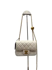 Pre-owned CHANEL leather Shoulder Bags White Quilted Lambskin Mini Flap Bag with Pearl Crush Chain
