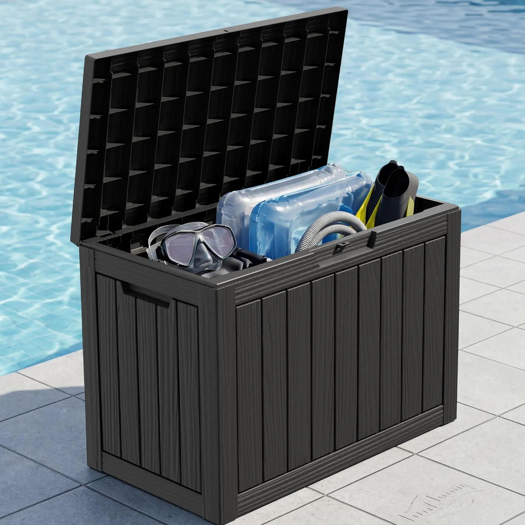 50 Gal Weatherproof Outdoor Storage Box – Resin Lockable Deck Box for Package Deliveries, Patio Furniture, Garden Tools, Garage & Indoor Organization, Yard, Security
