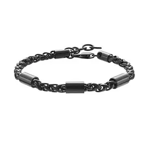 Geoffrey Beene Men's Stainless Steel 3-Cylinder Wheat Chain Bracelet
