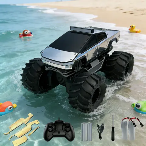 1:18 Amphibious Remote Control Car - 2.4 GHz Waterproof 4WD RC Cars, Unisex 100 Mins Playtime Swap Alloy Shells PVC Body Multi-Mode Off-Road Pickup, Hobby Toy Gift for Boys 3+ 6-8 for Children's Day/Birthday