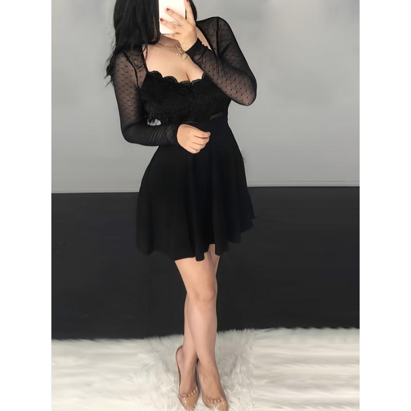 Dinner dresses wedding dress [Targeted Style]Black Lace Dress Women's Elegant Loose Midi Flowery Backless Mini white  girl shein