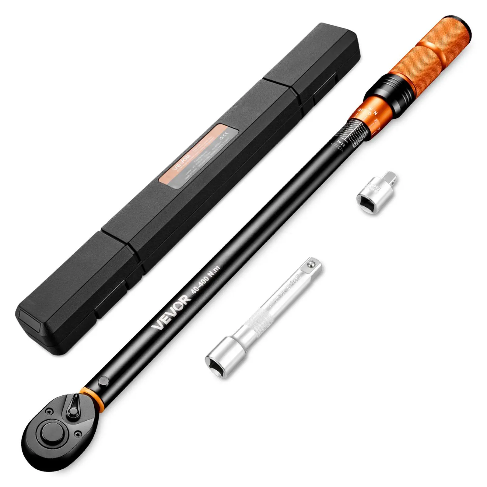 VEVOR 1/2-Inch Drive Torque Wrench, ±3% Precision, 29.4-294.1 lbf-ft/40-400 N.m Dual Scale, High Contrast Scale, Bi-Directional Drive, with Extension Bar, Adapter & Storage Case, for Automotive Users, Bike Repair