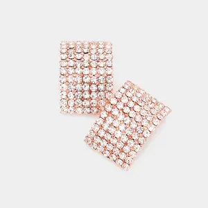 Rectangle Clear Rhinestone Pageant Earrings on Rose Gold | Interview Earrings | 563006
