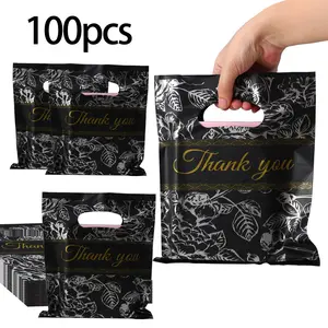 Thank You Gift Bag with Handle, 100pcs/set Plastic Gift Bag, Gift Wrapping Bag for Birthday Party, Holiday, Retail Shop, Party Favors, Party Gift Packs